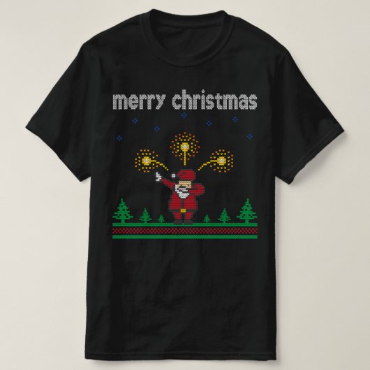 メリークリスマスサンタクロース醜いクリスマスセーター Tシャツ (デザイン正面)