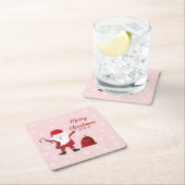 メリークリスマスサンタクロース雪片レッドホワイト スクエアペーパーコースター (インサイチュ)