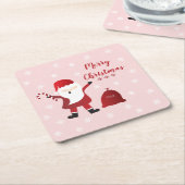 メリークリスマスサンタクロース雪片レッドホワイト スクエアペーパーコースター (アングル)