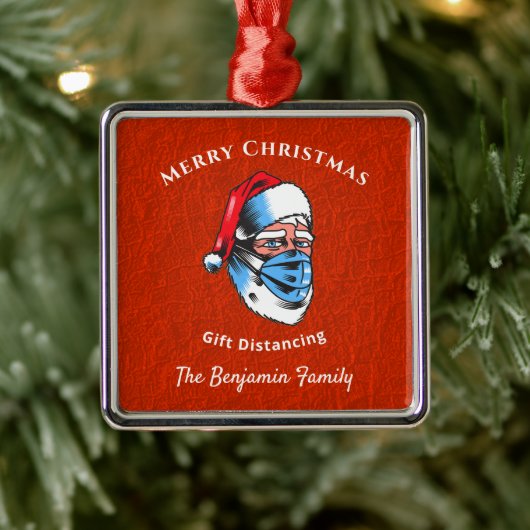 メリークリスマスサンタクロース顔マスク メタルオーナメント (ツリー)