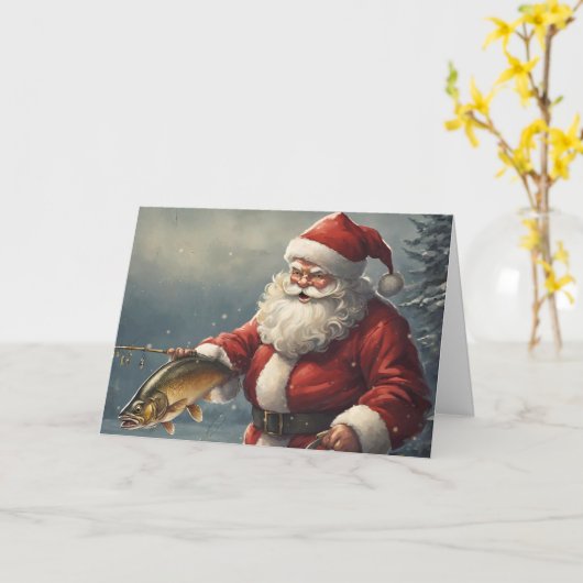 メリークリスマスサンタクロース魚釣りフィッシュマスフィッシュ カード (黄色い花)