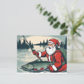 メリークリスマスサンタクロース魚釣りフィッシュマスフィッシュ シーズンポストカード (スタンド正面)