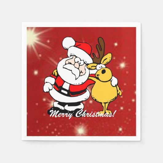 メリークリスマスサンタクロース/トナカイ スタンダードカクテルナプキン (正面)