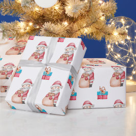 メリークリスマスサンタクロース(プレゼント付き、ホワイト) ラッピングペーパー