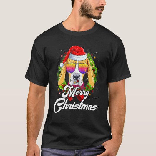 メリークリスマスサンタクロースBeagle Dogクリスマス Tシャツ (正面)