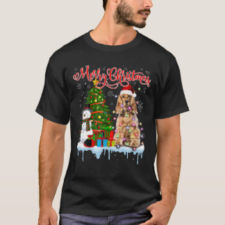 メリークリスマスサンタコッカースパニエル犬ライトクリスマスTr Tシャツ