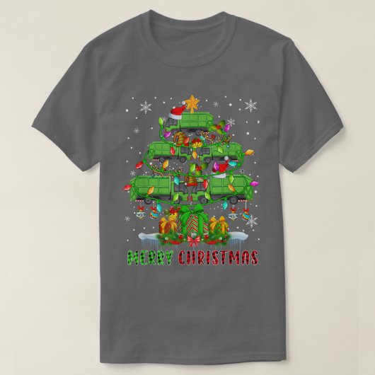メリークリスマスサンタゴミートラッククリスマスツリーLig Tシャツ (デザイン正面)
