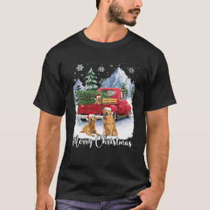 メリークリスマスサンタゴールデンレトリバーレッドトラックX Tシャツ
