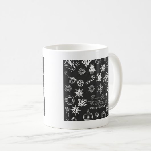 メリークリスマスサンタシンボルブラックとホワイト コーヒーマグカップ (正面右)