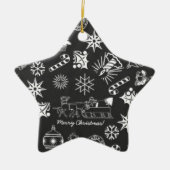 メリークリスマスサンタシンボルブラックとホワイト セラミックオーナメント (正面)