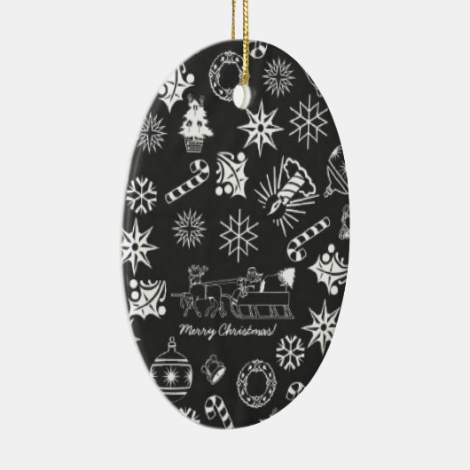 メリークリスマスサンタシンボルブラックとホワイト セラミックオーナメント (右)
