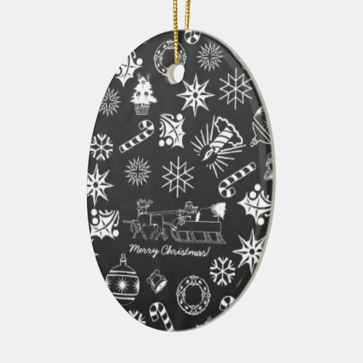 メリークリスマスサンタシンボルブラックとホワイト セラミックオーナメント (左)