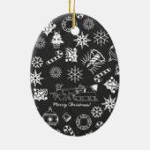 メリークリスマスサンタシンボルブラックとホワイト セラミックオーナメント (裏面)