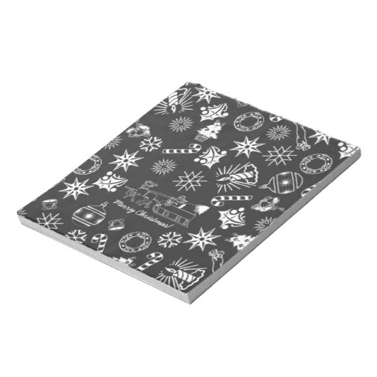 メリークリスマスサンタシンボルブラックとホワイト ノートパッド (回転)