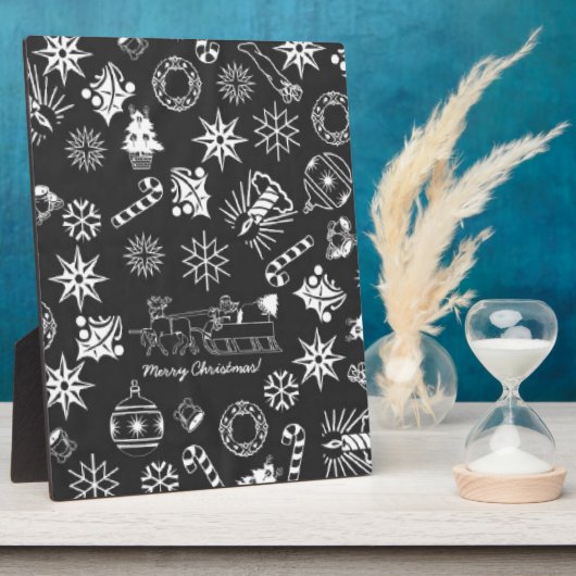 メリークリスマスサンタシンボルブラックとホワイト フォトプラーク (側面)