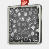 メリークリスマスサンタシンボルブラックとホワイト メタルオーナメント (左)