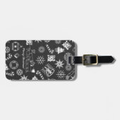 メリークリスマスサンタシンボルブラックとホワイト ラゲッジタグ (正面横)