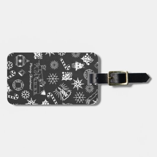 メリークリスマスサンタシンボルブラックとホワイト ラゲッジタグ (正面横)