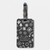 メリークリスマスサンタシンボルブラックとホワイト ラゲッジタグ (裏面縦)