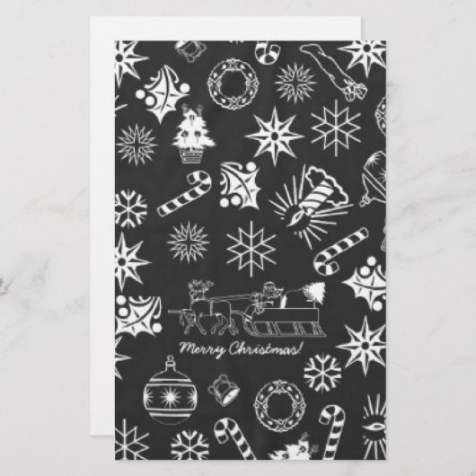 メリークリスマスサンタシンボルブラックとホワイト 便箋 (正面/裏面)