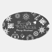 メリークリスマスサンタシンボルブラックとホワイト 楕円形シール (正面)
