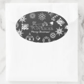 メリークリスマスサンタシンボルブラックとホワイト 楕円形シール (バッグ)