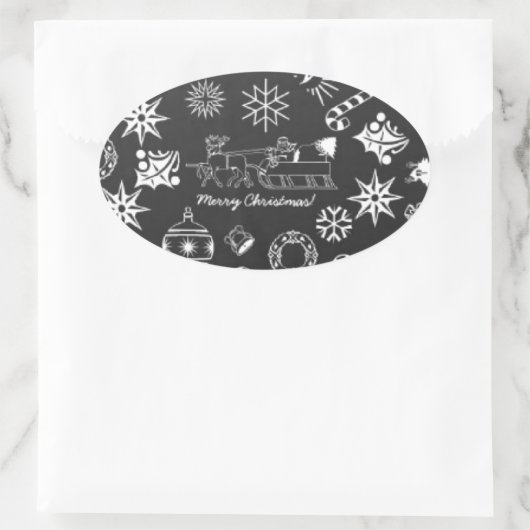 メリークリスマスサンタシンボルブラックとホワイト 楕円形シール (バッグ)