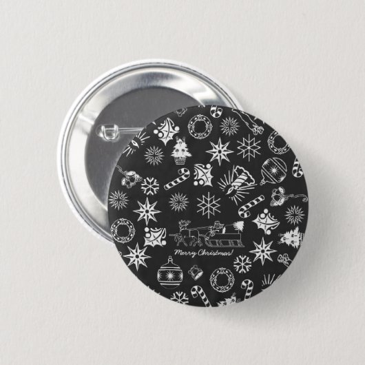 メリークリスマスサンタシンボルブラックとホワイト 缶バッジ (正面&裏面)