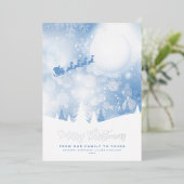 メリークリスマスサンタスクリプトブルー実在雪 箔シーズンカード (立ち正面)