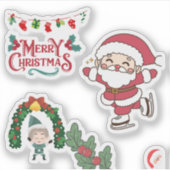 メリークリスマスサンタスケーターキッズホリデイおもしろい シール (正面)