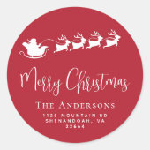 メリークリスマスサンタススリハイレッド差出人住所 ラウンドシール (正面)