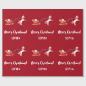 メリークリスマスサンタスレイユニコパーソナライズされたーン ラッピングペーパー (フラット)