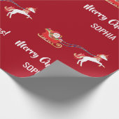 メリークリスマスサンタスレイユニコパーソナライズされたーン ラッピングペーパー (角)