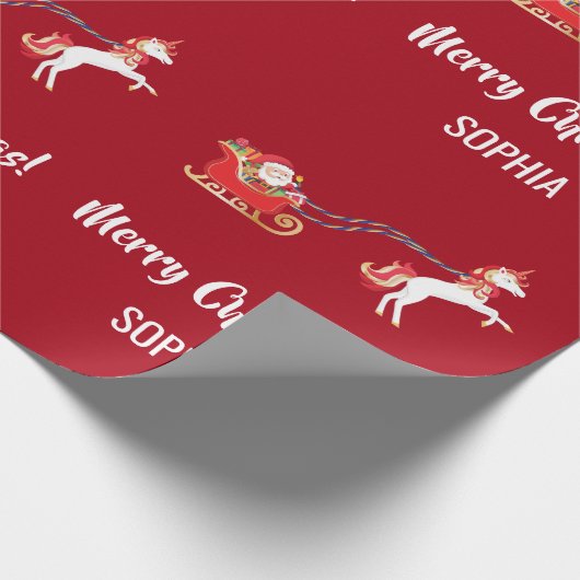 メリークリスマスサンタスレイユニコパーソナライズされたーン ラッピングペーパー (角)