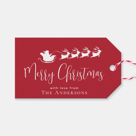 メリークリスマスサンタスレイートナディアレッド ギフトタグ (正面(横))