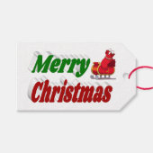 メリークリスマスサンタスレハイレッドグリーンタイポグラフィ ギフトタグ (正面(横))