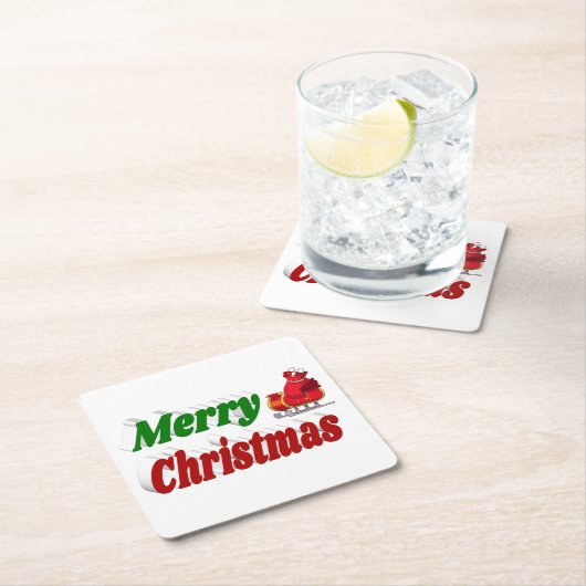 メリークリスマスサンタスレハイレッドグリーンタイポグラフィ スクエアペーパーコースター (インサイチュ)