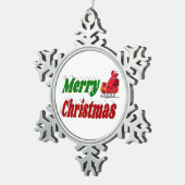 メリークリスマスサンタスレハイレッドグリーンタイポグラフィ スノーフレークピューターオーナメント (右)