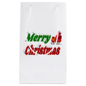 メリークリスマスサンタスレハイレッドグリーンタイポグラフィ スモールペーパーバッグ (正面)