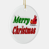 メリークリスマスサンタスレハイレッドグリーンタイポグラフィ セラミックオーナメント (右)
