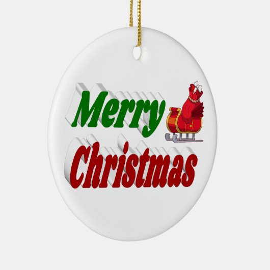 メリークリスマスサンタスレハイレッドグリーンタイポグラフィ セラミックオーナメント (右)