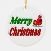 メリークリスマスサンタスレハイレッドグリーンタイポグラフィ セラミックオーナメント (正面)