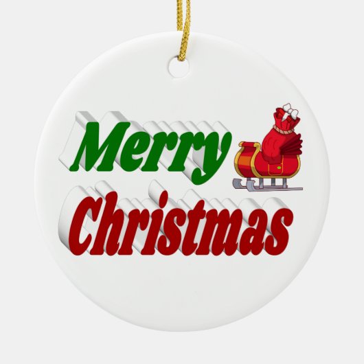 メリークリスマスサンタスレハイレッドグリーンタイポグラフィ セラミックオーナメント (正面)
