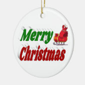 メリークリスマスサンタスレハイレッドグリーンタイポグラフィ セラミックオーナメント (左)