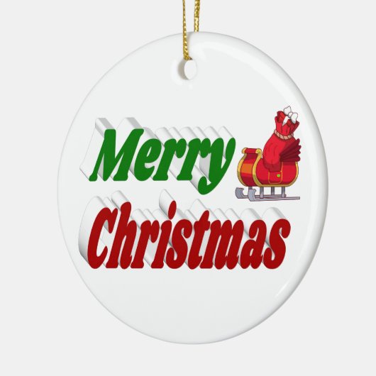 メリークリスマスサンタスレハイレッドグリーンタイポグラフィ セラミックオーナメント (左)