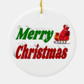 メリークリスマスサンタスレハイレッドグリーンタイポグラフィ セラミックオーナメント (裏面)
