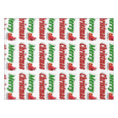 メリークリスマスサンタスレハイレッドグリーンタイポグラフィ テーブルクロス (正面(横))