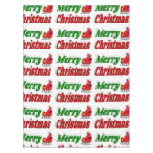 メリークリスマスサンタスレハイレッドグリーンタイポグラフィ テーブルクロス (正面)