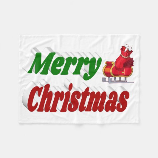 メリークリスマスサンタスレハイレッドグリーンタイポグラフィ フリースブランケット (正面(横))