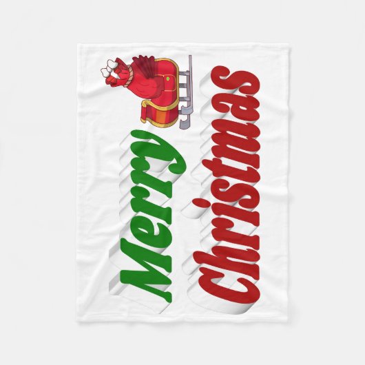 メリークリスマスサンタスレハイレッドグリーンタイポグラフィ フリースブランケット (正面)